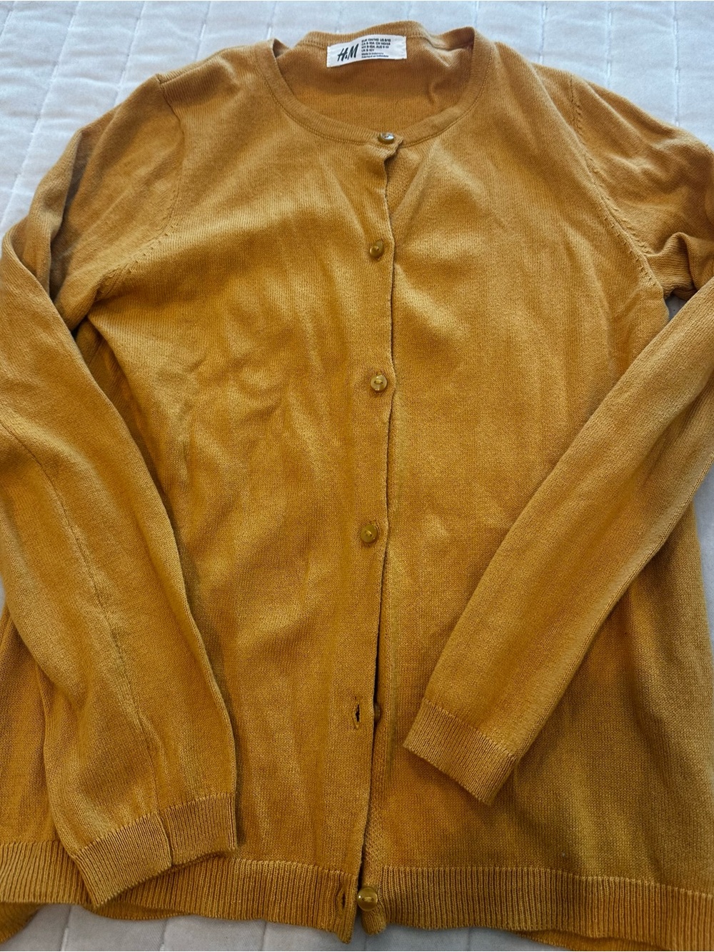 H&M Mustard Crewneck Button Cardigan - girls Sweater